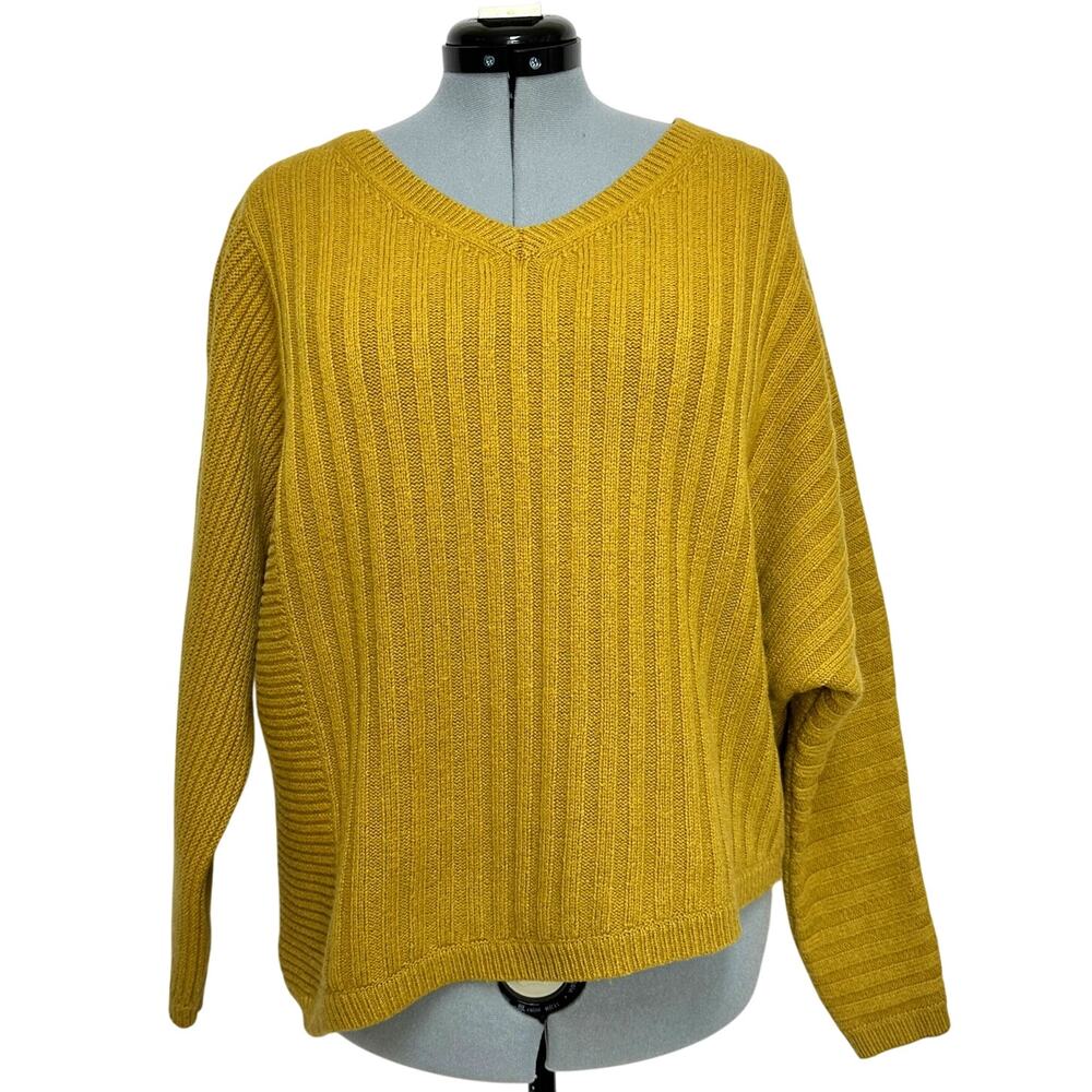 Charli Salvi Merino Wool Blend Asymmetrical Hem Sweater V-Neck Batwing Top Sz: L